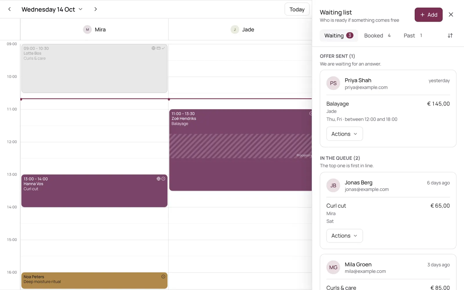 The waitlist next to the calendar