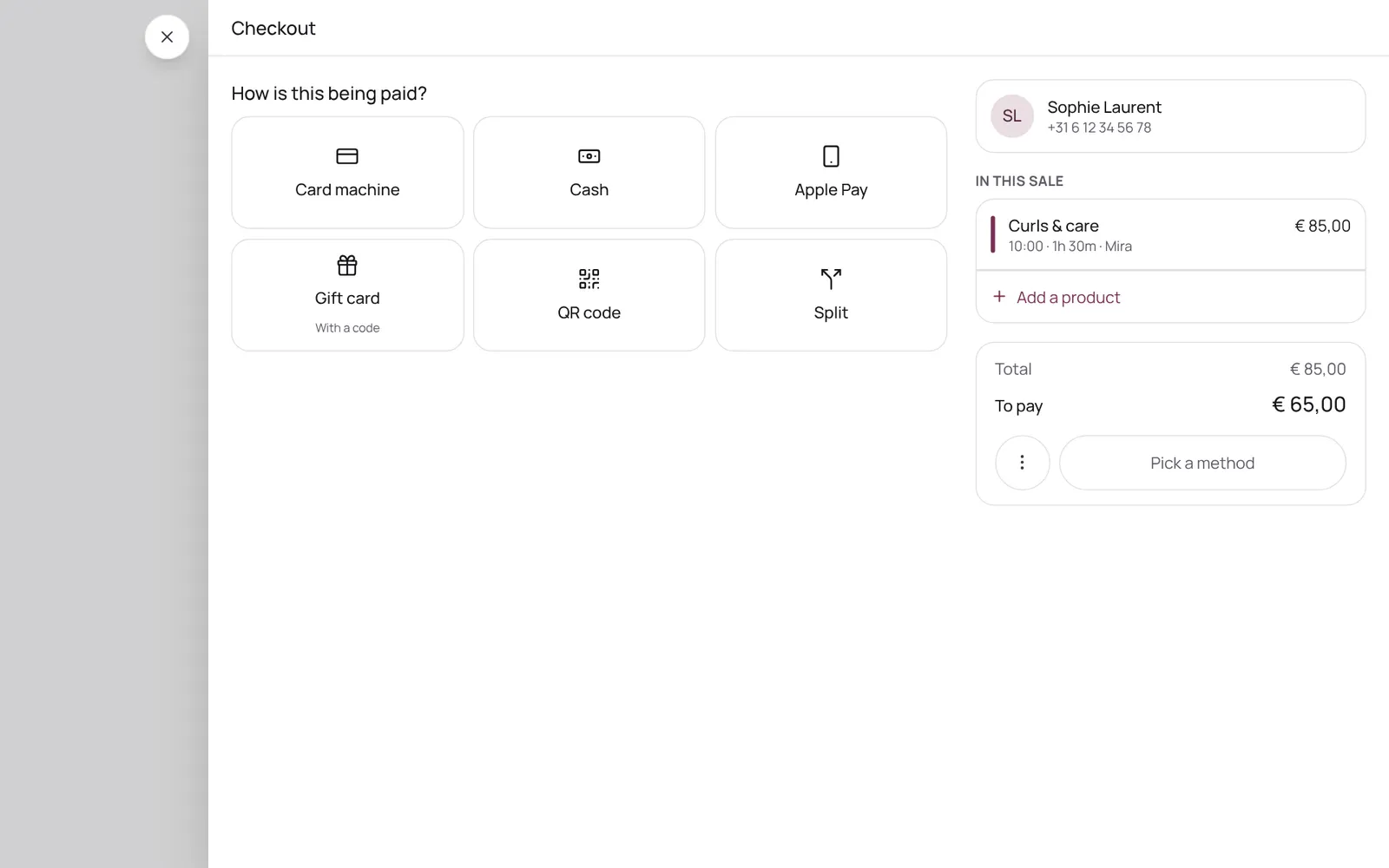 The NOZAIA checkout with the payment methods