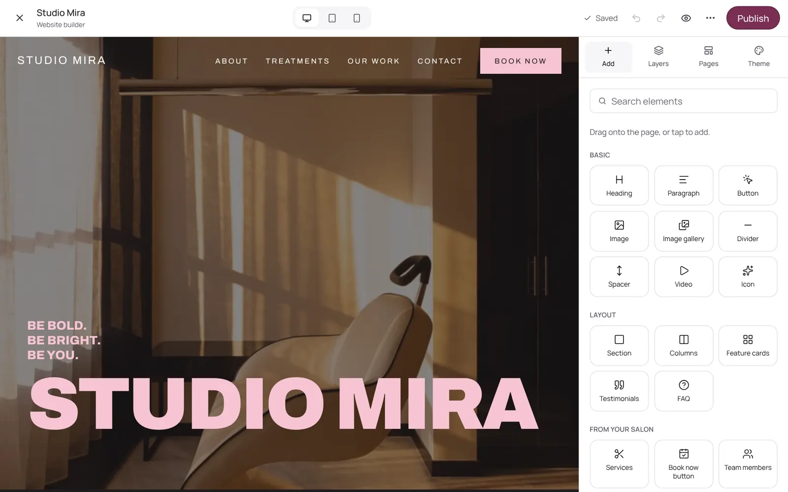 The website builder with the blocks you drag onto the page